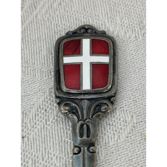 Vintage Meka Denmark Demitasse Spoon Red Enamel White Cross Design - Picture 4 of 4
